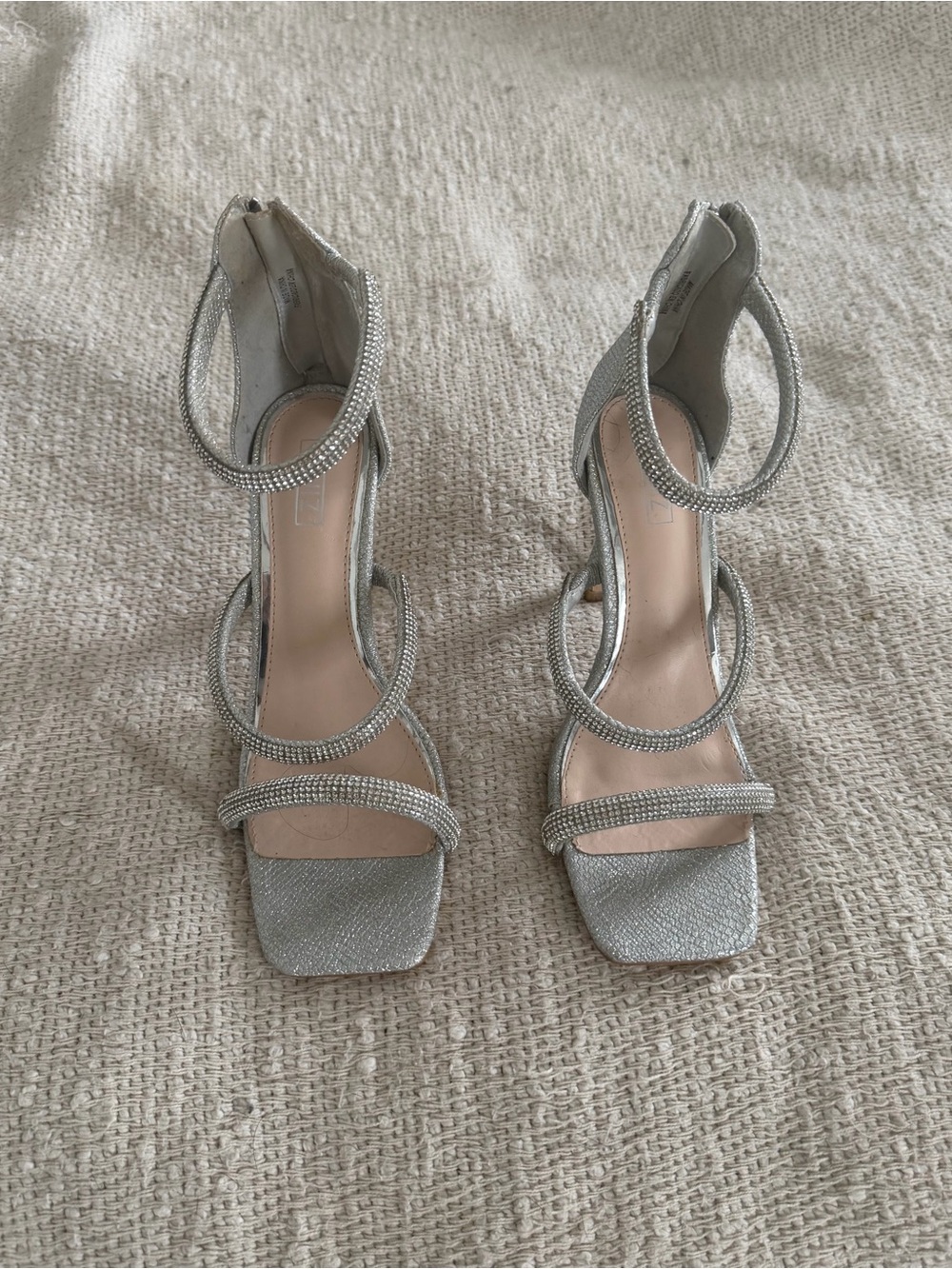 Silver Rhinestone Strappy High Heel Sandals